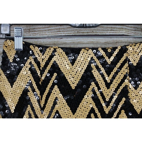 Gianni Bini Womens Mini Party Festive Skirt With Sequins Size Small Gold Black - Picture 2 of 6